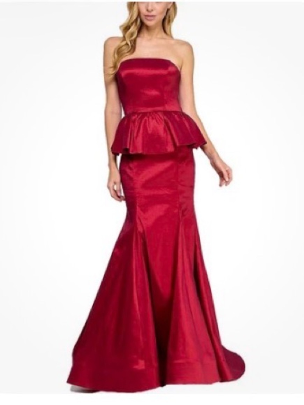 B Darlin Juniors' Prom Peplum Strapless Gown Ruby Red Size 5/6 $139